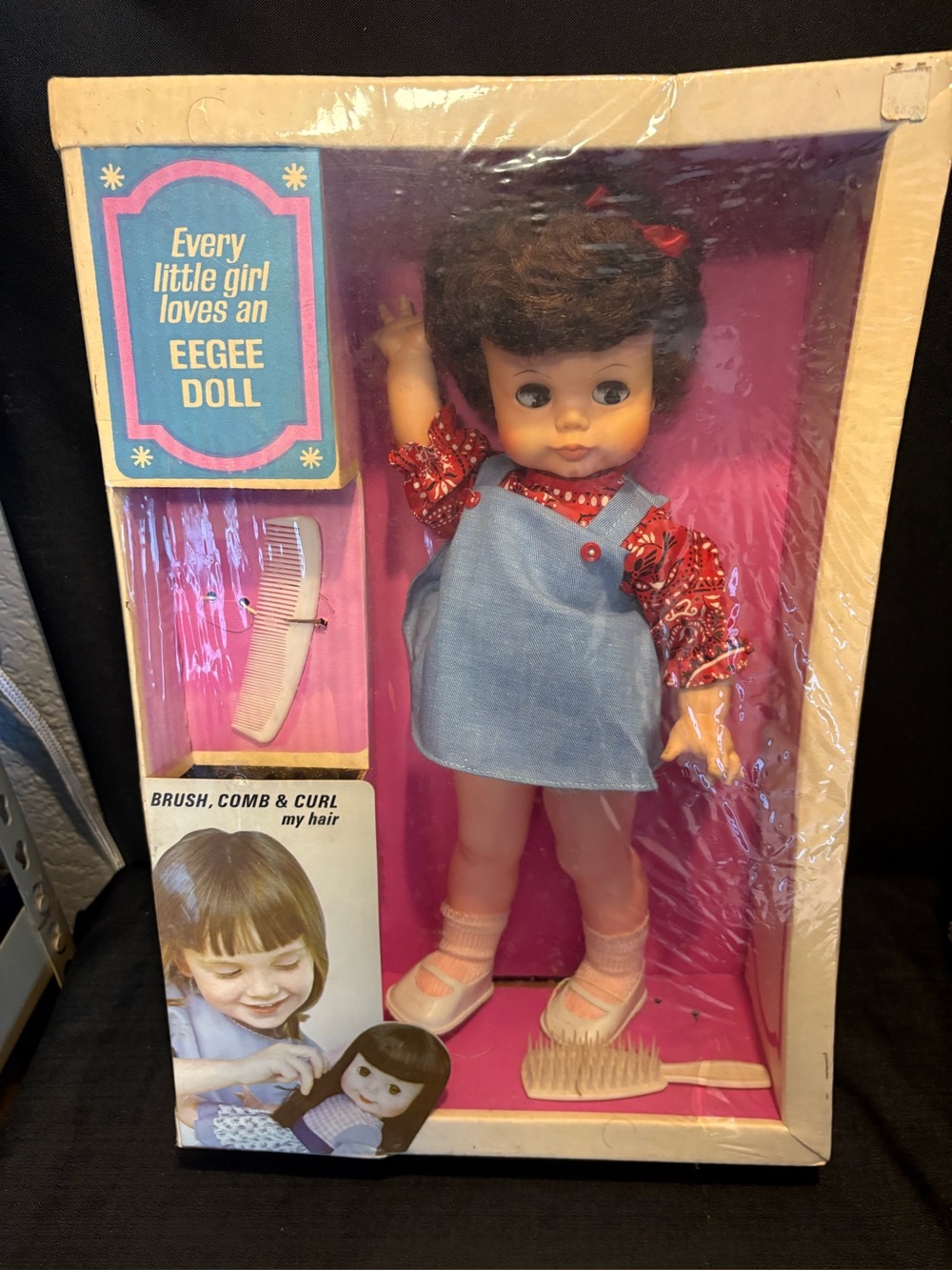vintage 1960s Eegee  "Brush, Comb & Curl" 16” doll NOS NEW IN BOX